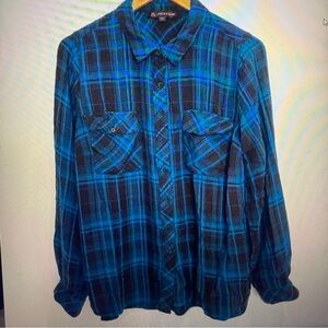 Love & Legend Women Blue Plaid Button Up Long Sleeve Blouse Shirt Size 14